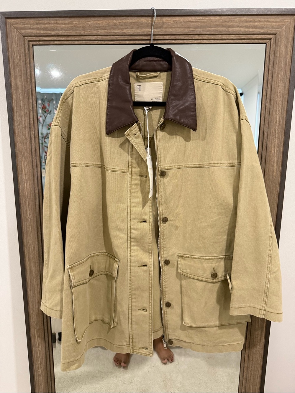 Anthropologie Pilcro Faux Leather Collar Barn Jacket Size Large Oversized